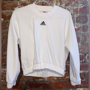 Adidas white sweatshirt, cropped-ish